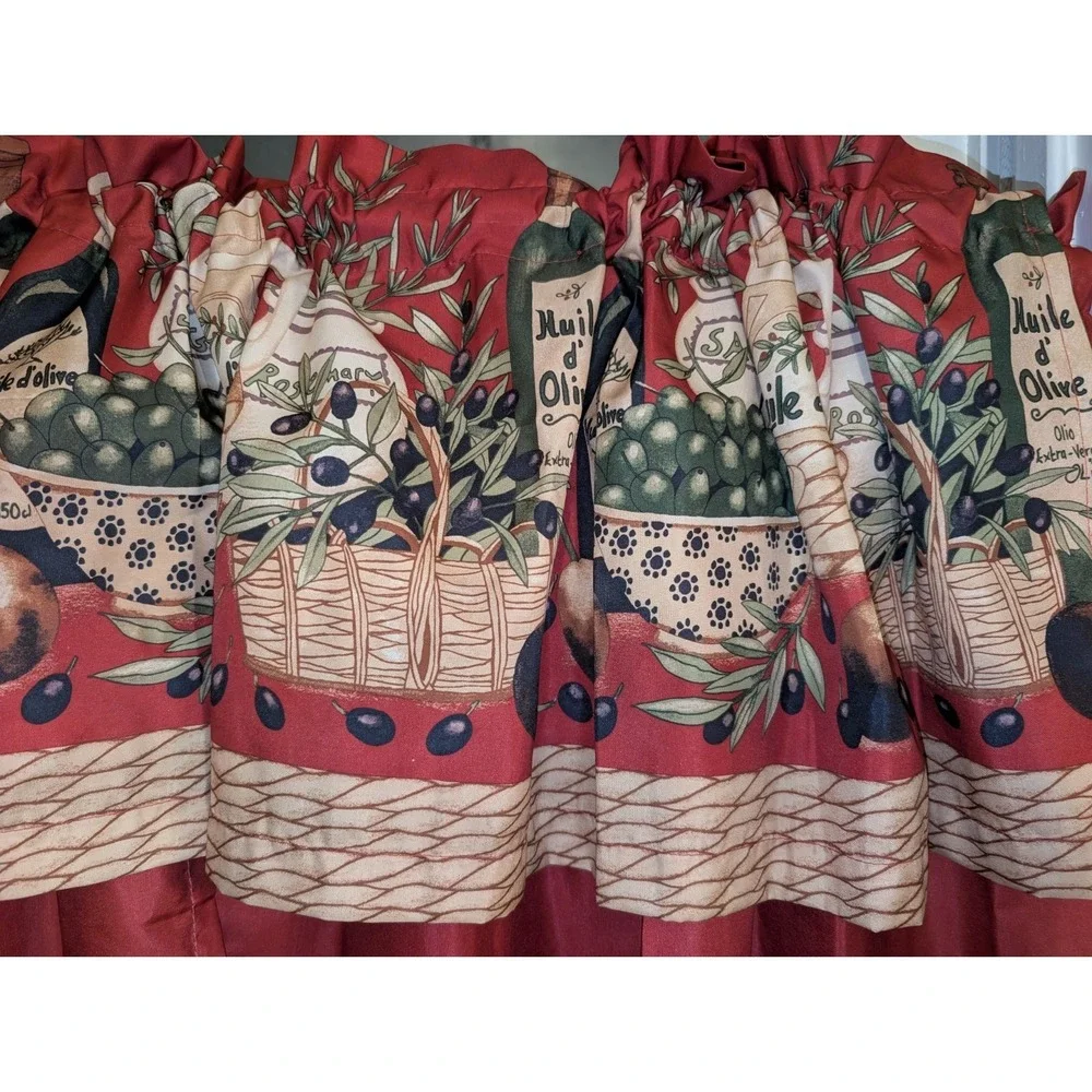 Italian Olive Oil Kitchen‎ Curtains Tuscan Mediterranean Farmhouse Decor 3 piece